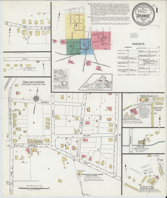 Sanborn Fire Insurance Map from Orange, Orange County, Virginia (1919), Sheet #0001 - Complete Map Set gallery image, historic Sanborn map, vintage wall art, Virginia Virginia
