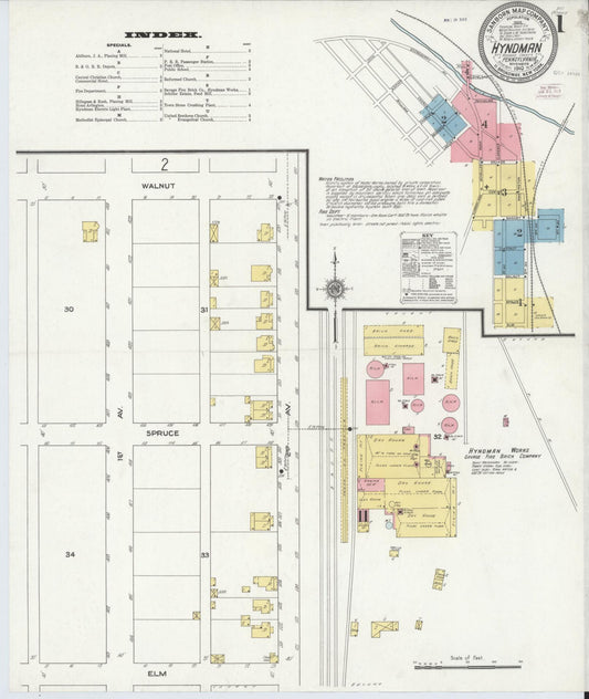 Sanborn Fire Insurance Map from Hyndman, Bedford County, Pennsylvania (1910), Sheet #0001 - Historic Sanborn Fire Insurance Map Print, vintage old map wall art, antique decor, genealogy gift, Pennsylvania Pennsylvania map