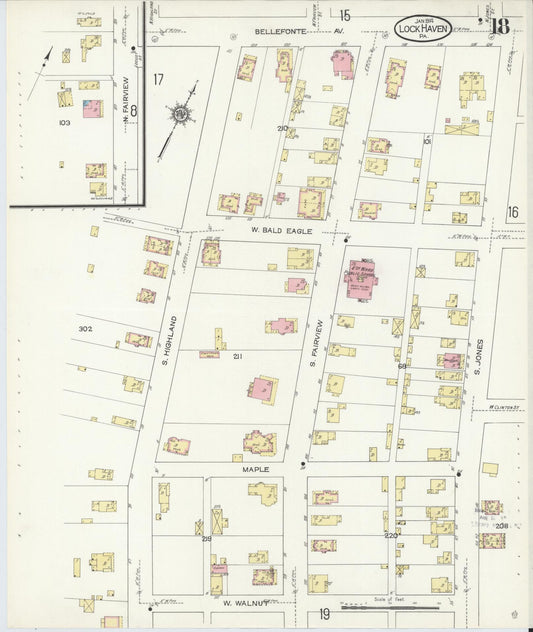Sanborn Fire Insurance Map from Lock Haven, Clinton County, Pennsylvania (1914), Sheet #0018 - Historic Sanborn Fire Insurance Map Print, vintage old map wall art, antique decor, genealogy gift, Pennsylvania Pennsylvania map