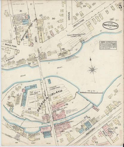 Sanborn Fire Insurance Map from Watertown, Jefferson County, New York (1884), Sheet #0005 - Historic Sanborn Fire Insurance Map Print, vintage old map wall art, antique decor, genealogy gift, New York New York map