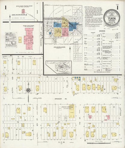 Sanborn Fire Insurance Map from Yukon, Canadian County, Oklahoma (1929), Sheet #0001 - Complete Map Set gallery image, historic Sanborn map, vintage wall art, Oklahoma Oklahoma