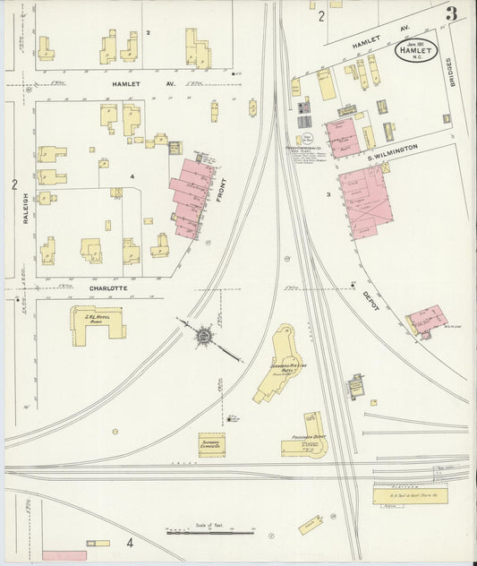 Sanborn Fire Insurance Map from Hamlet, Richmond County, North Carolina (1911), Sheet #0003 - Historic Sanborn Fire Insurance Map Print, vintage old map wall art, antique decor, genealogy gift, North Carolina North Carolina map