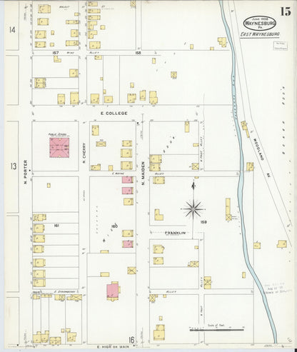 Sanborn Fire Insurance Map from Waynesburg, Greene County, Pennsylvania (1908), Sheet #0015 - Complete Map Set gallery image, historic Sanborn map, vintage wall art, Pennsylvania Pennsylvania