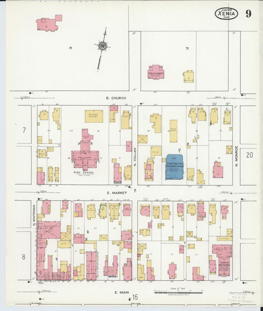 Sanborn Fire Insurance Map from Xenia, Greene County, Ohio (1919), Sheet #0009 - Historic Sanborn Fire Insurance Map Print, vintage old map wall art, antique decor, genealogy gift, Ohio Ohio map