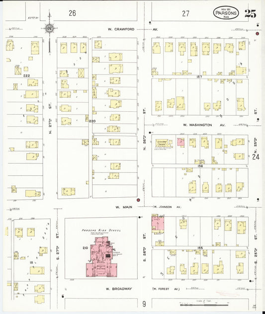 Sanborn Fire Insurance Map from Parsons, Labette County, Kansas (1911), Sheet #0025 - Historic Sanborn Fire Insurance Map Print, vintage old map wall art, antique decor, genealogy gift, Kansas Kansas map