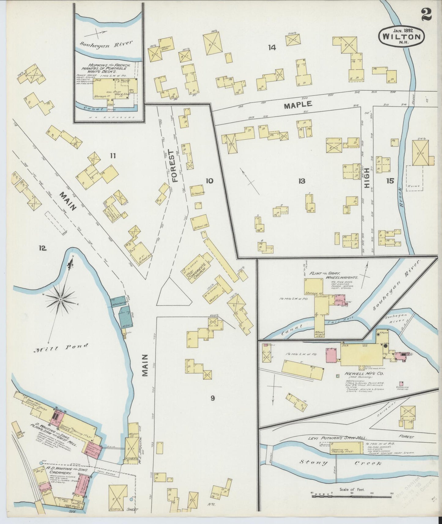 Sanborn Fire Insurance Map from Wilton, Hillsborough County, New Hampshire (1892), Sheet #0002 - Complete Map Set gallery image, historic Sanborn map, vintage wall art, New Hampshire New Hampshire