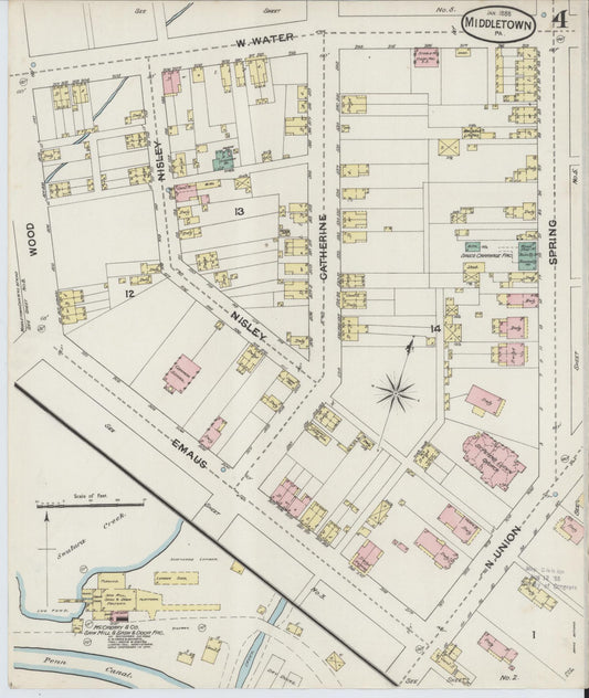 Sanborn Fire Insurance Map from Middletown, Dauphin County, Pennsylvania (1888), Sheet #0004 - Historic Sanborn Fire Insurance Map Print, vintage old map wall art, antique decor, genealogy gift, Pennsylvania Pennsylvania map