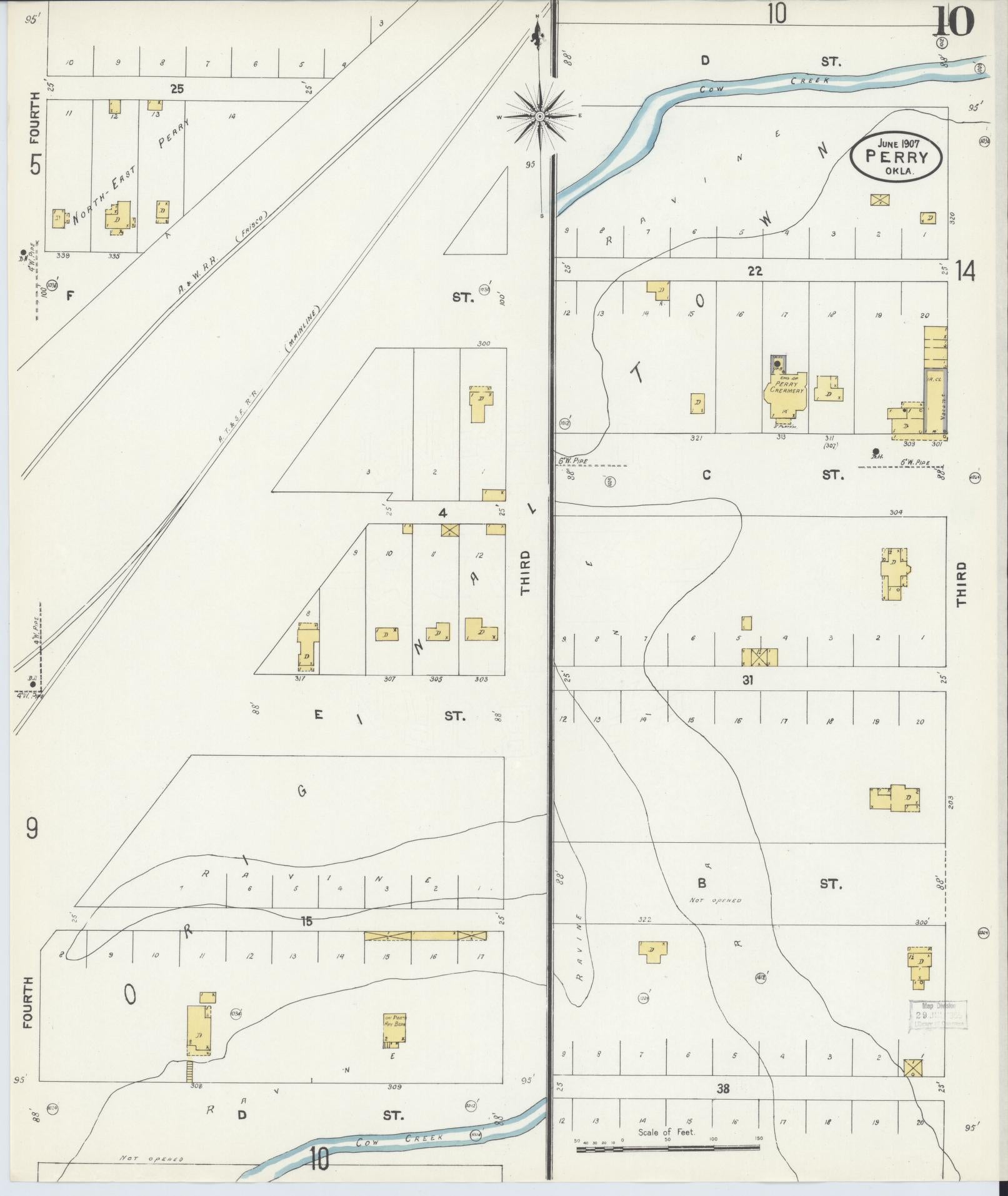 Sanborn Fire Insurance Map from Perry, Noble County, Oklahoma (1907), Sheet #0010 - Complete Map Set gallery image, historic Sanborn map, vintage wall art, Oklahoma Oklahoma