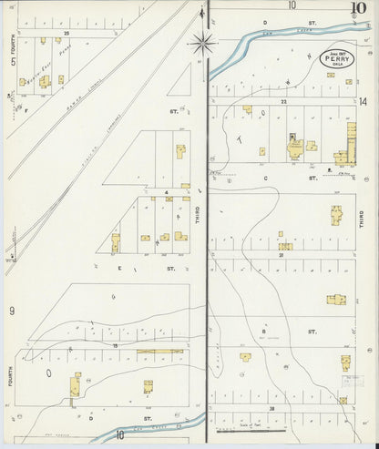Sanborn Fire Insurance Map from Perry, Noble County, Oklahoma (1907), Sheet #0010 - Complete Map Set gallery image, historic Sanborn map, vintage wall art, Oklahoma Oklahoma