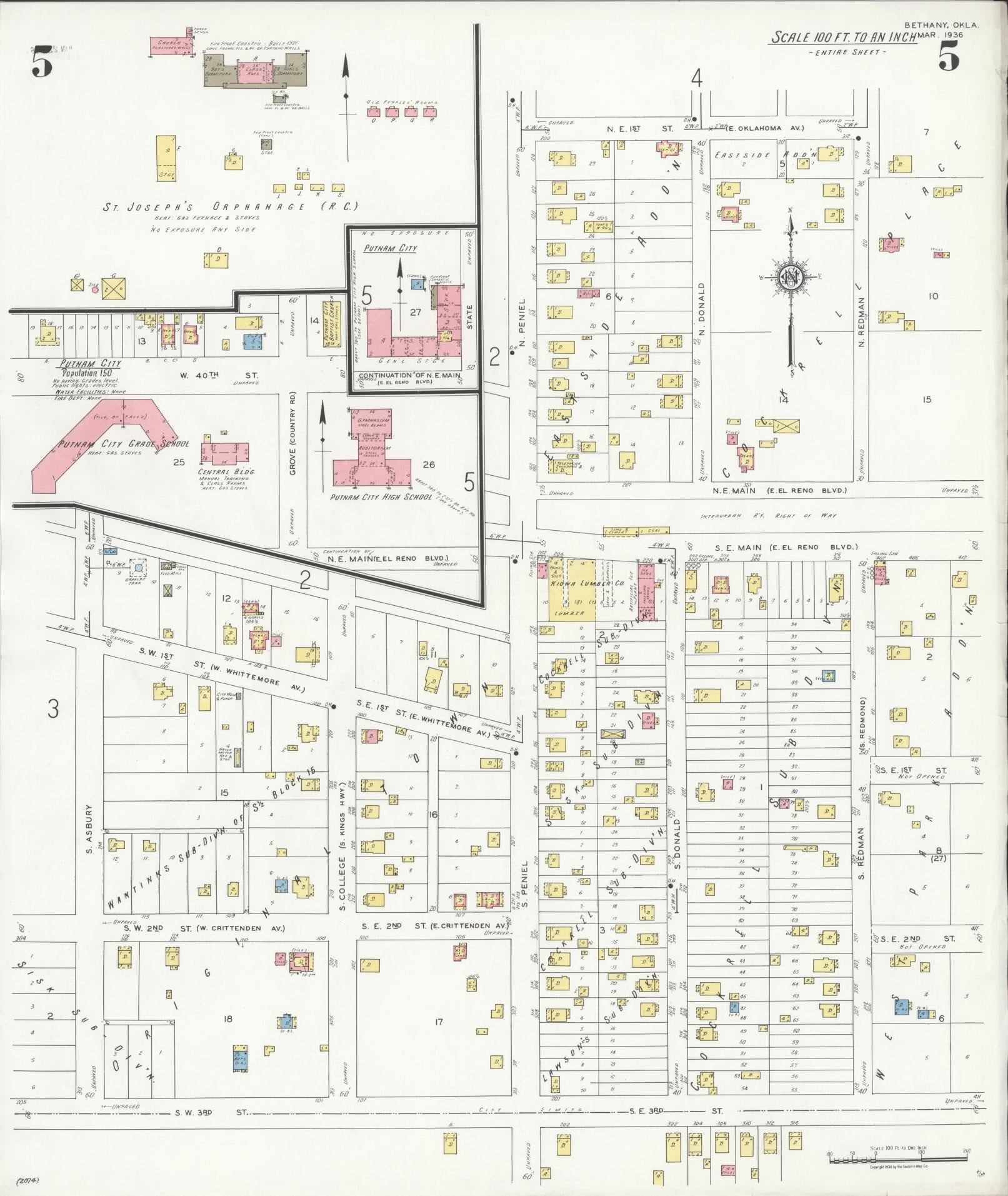 Sanborn Fire Insurance Map from Bethany, Oklahoma County, Oklahoma (1936), Sheet #0005 - Complete Map Set gallery image, historic Sanborn map, vintage wall art, Bethany Oklahoma