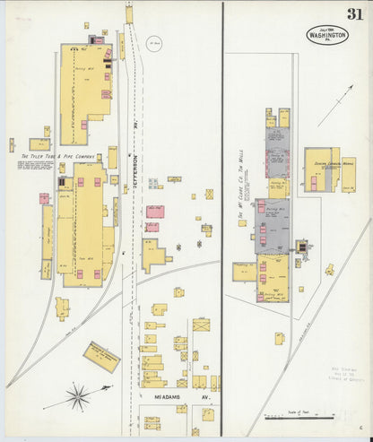 Sanborn Fire Insurance Map from Washington, Washington County, Pennsylvania (1904), Sheet #0031 - Historic Sanborn Fire Insurance Map Print, vintage old map wall art, antique decor, genealogy gift, Pennsylvania Pennsylvania map