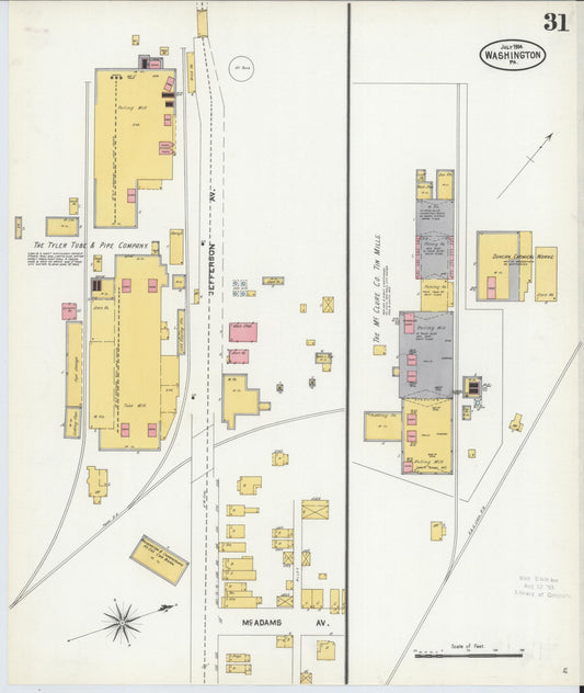 Sanborn Fire Insurance Map from Washington, Washington County, Pennsylvania (1904), Sheet #0031 - Historic Sanborn Fire Insurance Map Print, vintage old map wall art, antique decor, genealogy gift, Pennsylvania Pennsylvania map