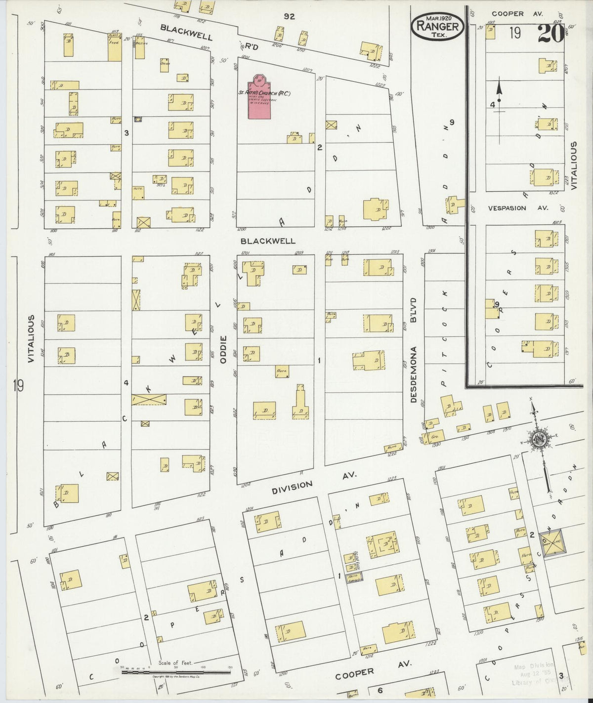 Sanborn Fire Insurance Map from Ranger, Eastland County, Texas (1920), Sheet #0020 - Historic Sanborn Fire Insurance Map Print, vintage old map wall art, antique decor, genealogy gift, Texas Texas map