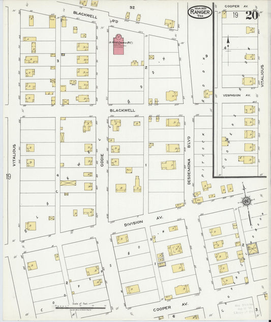 Sanborn Fire Insurance Map from Ranger, Eastland County, Texas (1920), Sheet #0020 - Historic Sanborn Fire Insurance Map Print, vintage old map wall art, antique decor, genealogy gift, Texas Texas map