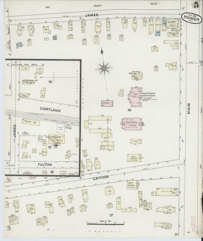 Sanborn Fire Insurance Map from Homer, Cortland County, New York (1887), Sheet #0005 - Historic Sanborn Fire Insurance Map Print, vintage old map wall art, antique decor, genealogy gift, New York New York map