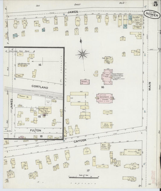 Sanborn Fire Insurance Map from Homer, Cortland County, New York (1887), Sheet #0005 - Historic Sanborn Fire Insurance Map Print, vintage old map wall art, antique decor, genealogy gift, New York New York map