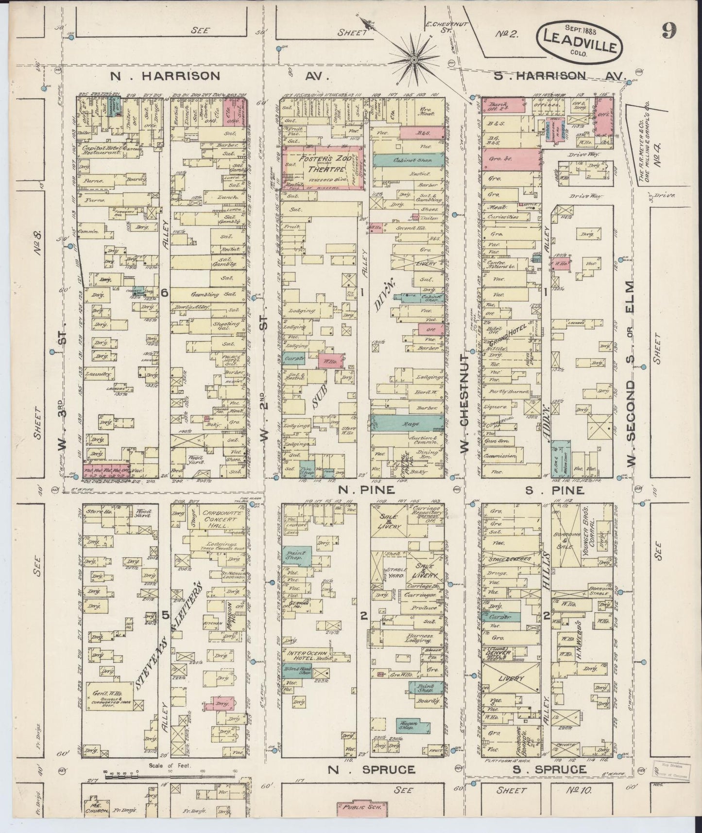 Sanborn Fire Insurance Map from Leadville, Lake County, Colorado (1883), Sheet #0009 - Historic Sanborn Fire Insurance Map Print, vintage old map wall art, antique decor, genealogy gift, Colorado Colorado map
