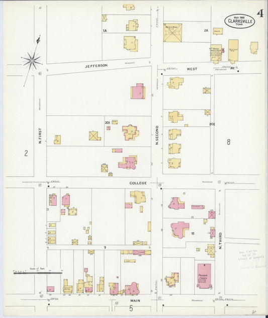 Sanborn Fire Insurance Map from Clarksville, Montgomery County, Tennessee (1908), Sheet #0004 - Historic Sanborn Fire Insurance Map Print, vintage old map wall art, antique decor, genealogy gift, Tennessee Tennessee map
