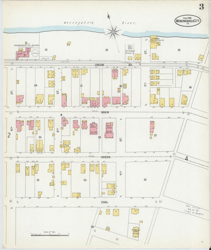 Sanborn Fire Insurance Map from Monongahela City, Washington County, Pennsylvania (1900), Sheet #0003 - Historic Sanborn Fire Insurance Map Print, vintage old map wall art, antique decor, genealogy gift, Pennsylvania Pennsylvania map