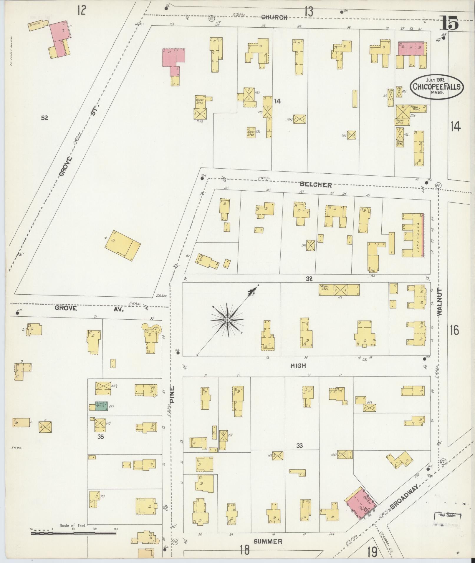 Sanborn Fire Insurance Map from Chicopee, Hampden County, Massachusetts (1902), Sheet #0015 - Historic Sanborn Fire Insurance Map Print, vintage old map wall art, antique decor, genealogy gift, Massachusetts Massachusetts map