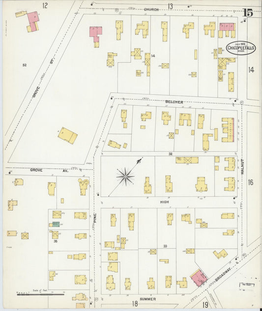 Sanborn Fire Insurance Map from Chicopee, Hampden County, Massachusetts (1902), Sheet #0015 - Historic Sanborn Fire Insurance Map Print, vintage old map wall art, antique decor, genealogy gift, Massachusetts Massachusetts map
