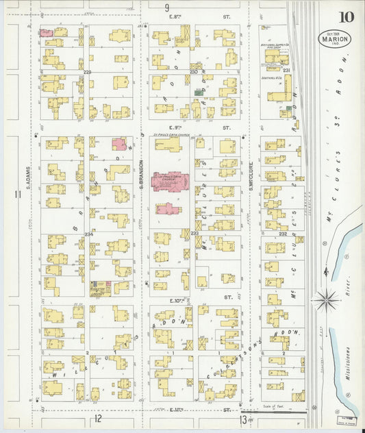Sanborn Fire Insurance Map from Marion, Grant County, Indiana (1901), Sheet #0010 - Historic Sanborn Fire Insurance Map Print, vintage old map wall art, antique decor, genealogy gift, Indiana Indiana map
