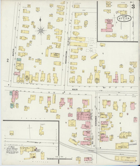 Sanborn Fire Insurance Map from Attica, Wyoming County, New York (1897), Sheet #0003 - Historic Sanborn Fire Insurance Map Print, vintage old map wall art, antique decor, genealogy gift, Attica Wyoming map