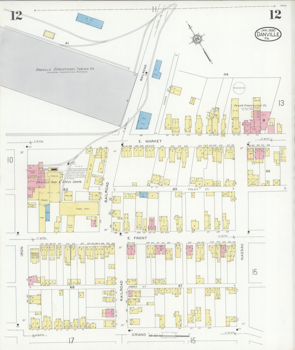 Sanborn Fire Insurance Map from Danville, Montour County, Pennsylvania (1930), Sheet #0012 - Complete Map Set gallery image, historic Sanborn map, vintage wall art, Pennsylvania Pennsylvania