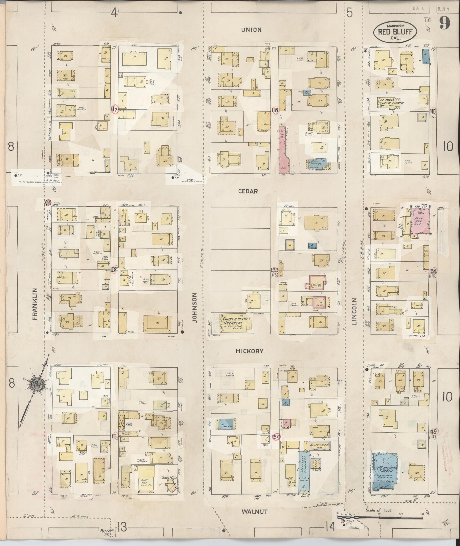 Sanborn Fire Insurance Map from Red Bluff, Tehama County, California (1949), Sheet #0009 - Complete Map Set gallery image, historic Sanborn map, vintage wall art, California California