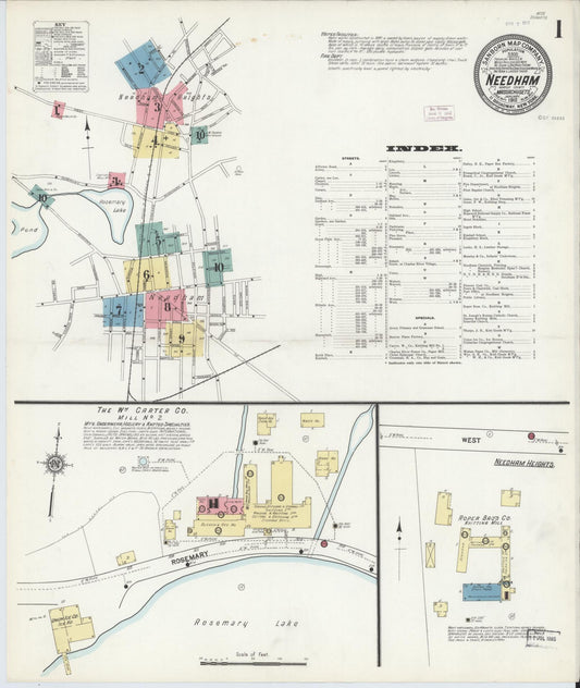 Sanborn Fire Insurance Map from Needham, Norfolk County, Massachusetts (1912), Sheet #0001 - Complete Map Set gallery image, historic Sanborn map, vintage wall art, Massachusetts Massachusetts