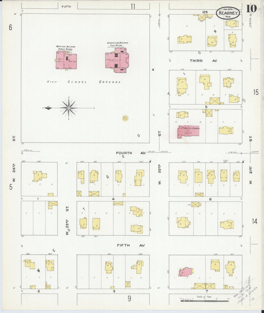 Sanborn Fire Insurance Map from Kearney, Buffalo County, Nebraska (1909), Sheet #0010 - Historic Sanborn Fire Insurance Map Print, vintage old map wall art, antique decor, genealogy gift, Nebraska Nebraska map