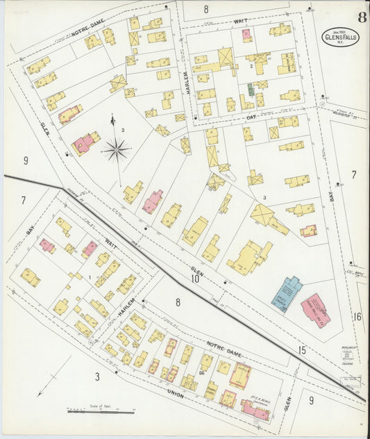 Sanborn Fire Insurance Map from Glens Falls, Warren County, New York (1901), Sheet #0008 - Historic Sanborn Fire Insurance Map Print, vintage old map wall art, antique decor, genealogy gift, New York New York map