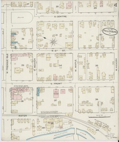 Sanborn Fire Insurance Map from Philipsburg, Centre County, Pennsylvania (1887), Sheet #0004 - Historic Sanborn Fire Insurance Map Print, vintage old map wall art, antique decor, genealogy gift, Pennsylvania Pennsylvania map