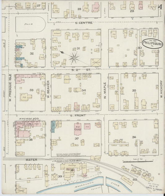 Sanborn Fire Insurance Map from Philipsburg, Centre County, Pennsylvania (1887), Sheet #0004 - Historic Sanborn Fire Insurance Map Print, vintage old map wall art, antique decor, genealogy gift, Pennsylvania Pennsylvania map