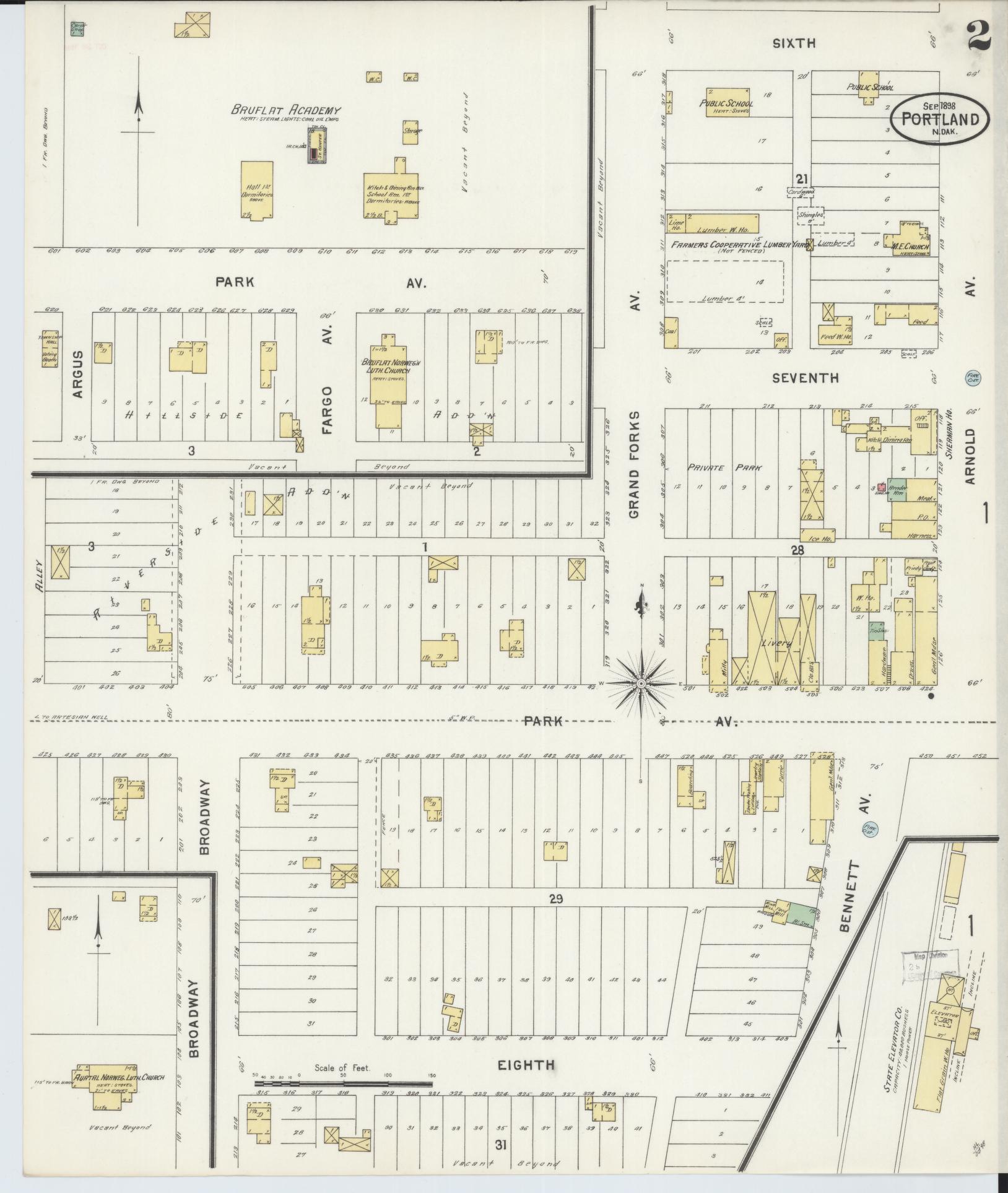 Sanborn Fire Insurance Map from Portland, Traill County, North Dakota (1898), Sheet #0002 - Historic Sanborn Fire Insurance Map Print, vintage old map wall art, antique decor, genealogy gift, North Dakota North Dakota map