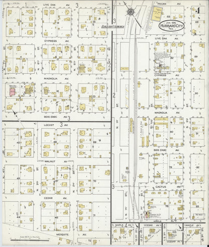 Sanborn Fire Insurance Map from Hubbard, Hill County, Texas (1916), Sheet #0004 - Historic Sanborn Fire Insurance Map Print, vintage old map wall art, antique decor, genealogy gift, Texas Texas map