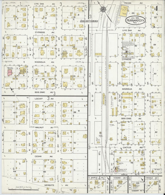 Sanborn Fire Insurance Map from Hubbard, Hill County, Texas (1916), Sheet #0004 - Historic Sanborn Fire Insurance Map Print, vintage old map wall art, antique decor, genealogy gift, Texas Texas map