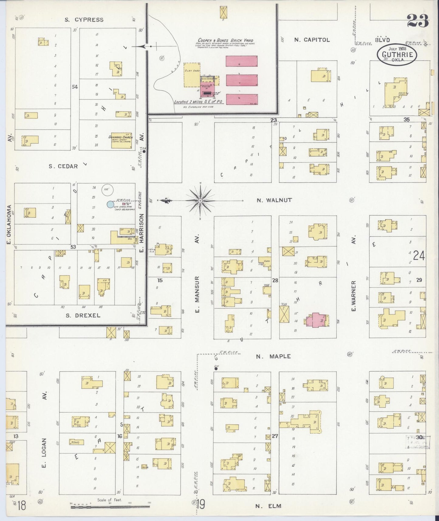Sanborn Fire Insurance Map from Guthrie, Logan County, Oklahoma (1908), Sheet #0023 - Complete Map Set gallery image, historic Sanborn map, vintage wall art, Oklahoma Oklahoma