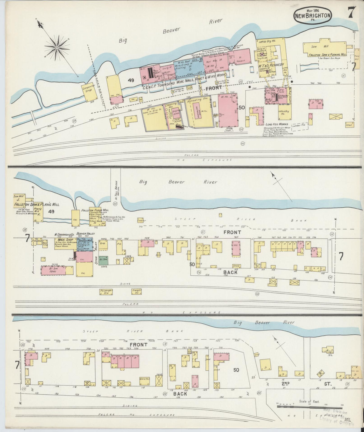 Sanborn Fire Insurance Map from New Brighton, Beaver County, Pennsylvania (1896), Sheet #0007 - Historic Sanborn Fire Insurance Map Print, vintage old map wall art, antique decor, genealogy gift, Pennsylvania Pennsylvania map