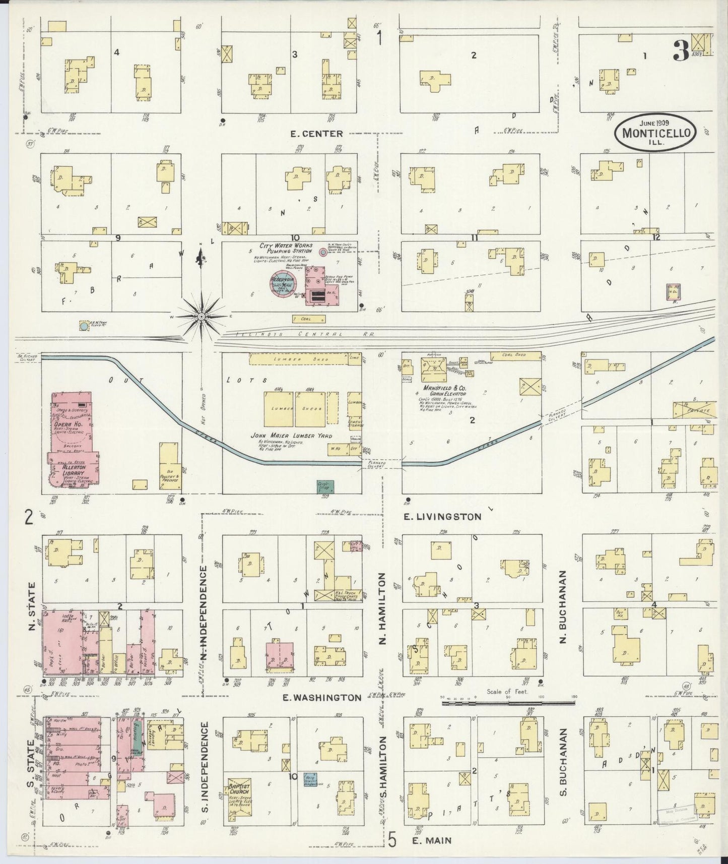 Sanborn Fire Insurance Map from Monticello, Piatt County, Illinois (1909), Sheet #0003 - Complete Map Set gallery image, historic Sanborn map, vintage wall art, Illinois Illinois