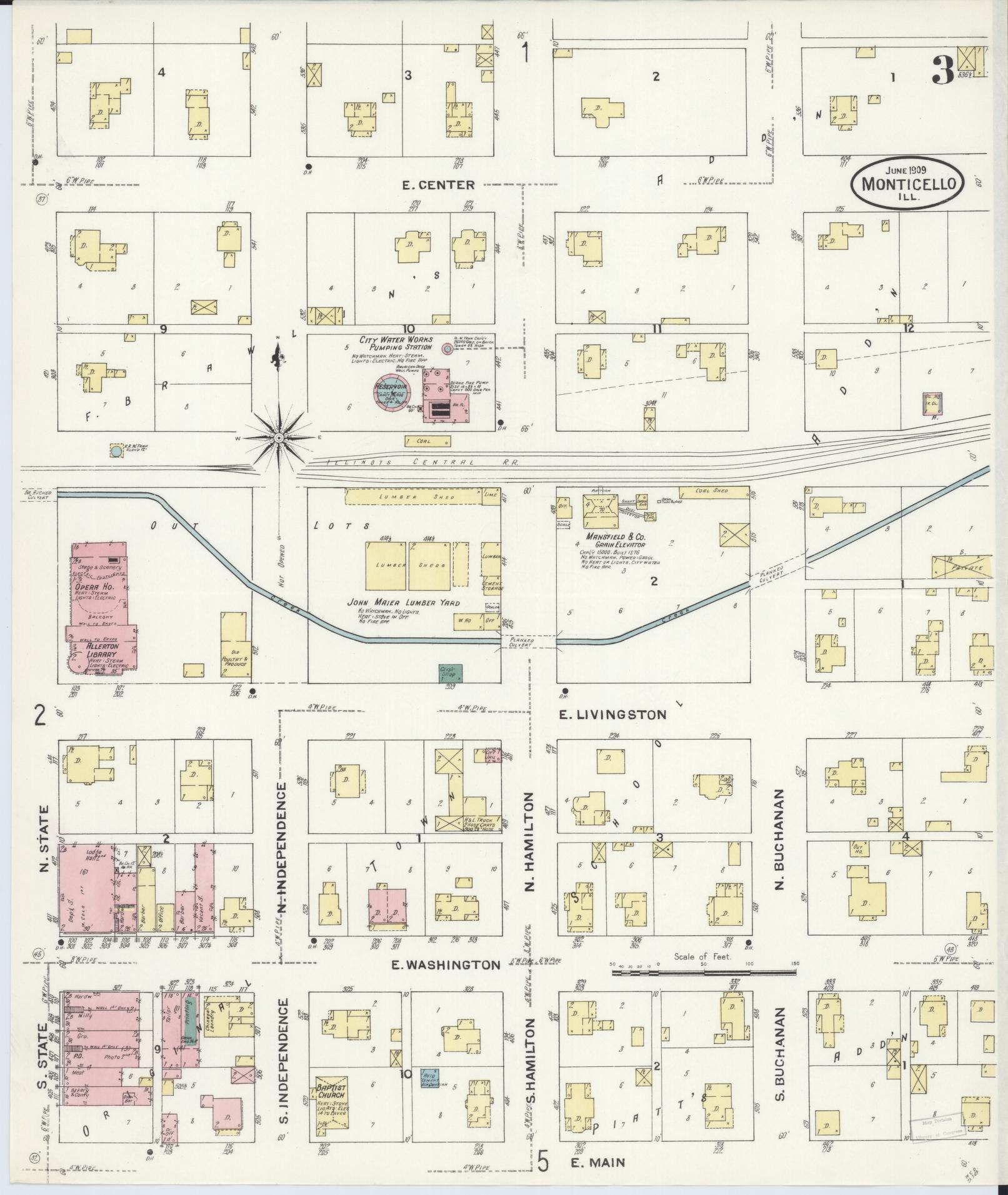 Sanborn Fire Insurance Map from Monticello, Piatt County, Illinois (1909), Sheet #0003 - Complete Map Set gallery image, historic Sanborn map, vintage wall art, Illinois Illinois