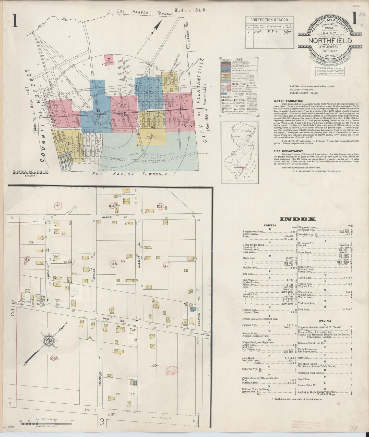 Sanborn Fire Insurance Map from Northfield, Atlantic County, New Jersey (1942), Sheet #0001 - Complete Map Set gallery image, historic Sanborn map, vintage wall art, New Jersey New Jersey