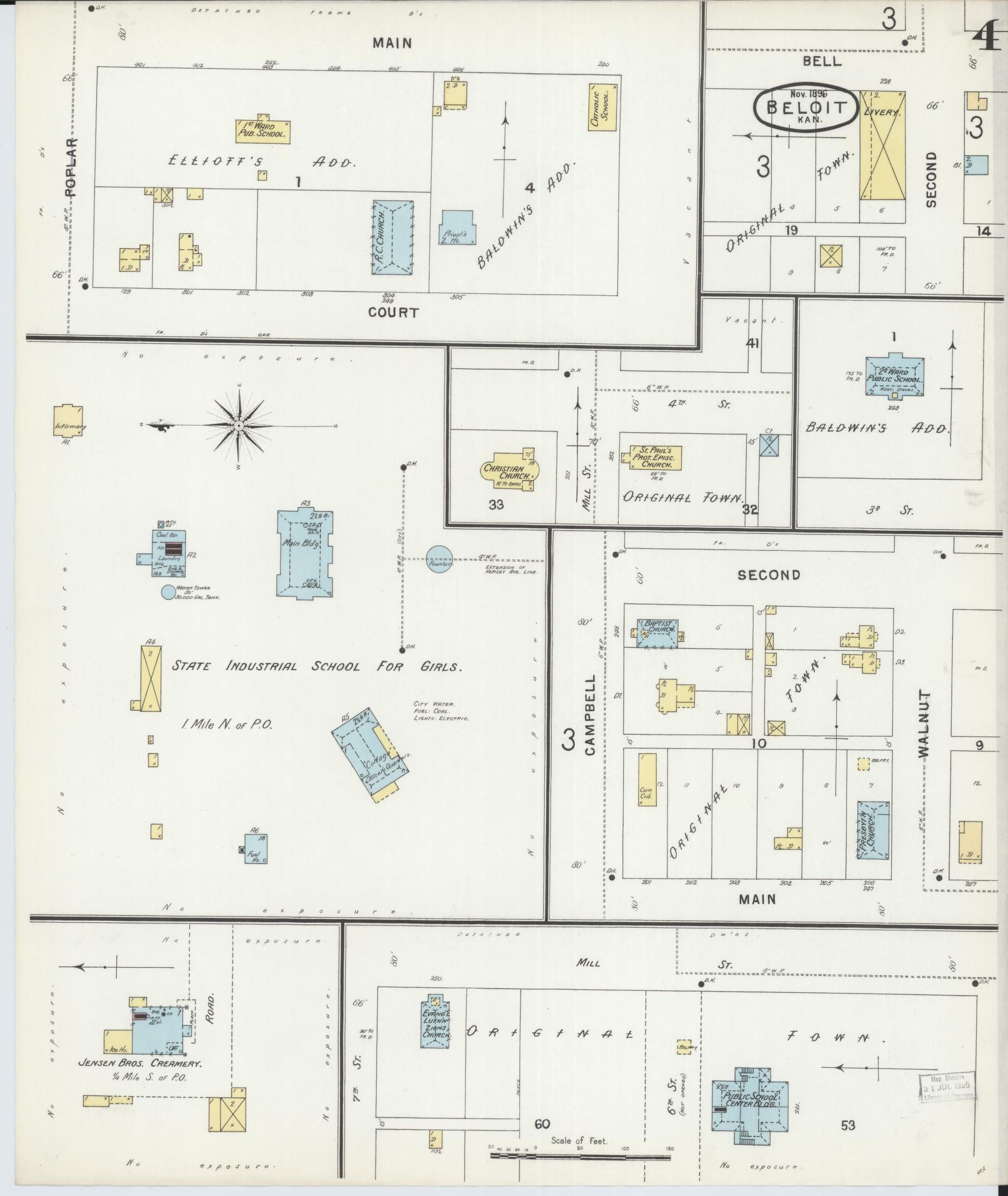Sanborn Fire Insurance Map from Beloit, Mitchell County, Kansas (1896), Sheet #0004 - Complete Map Set gallery image, historic Sanborn map, vintage wall art, Kansas Kansas