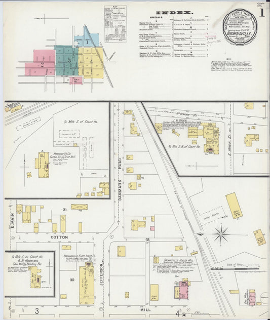 Sanborn Fire Insurance Map from Brownsville, Haywood County, Tennessee (1896), Sheet #0001 - Historic Sanborn Fire Insurance Map Print, vintage old map wall art, antique decor, genealogy gift, Tennessee Tennessee map
