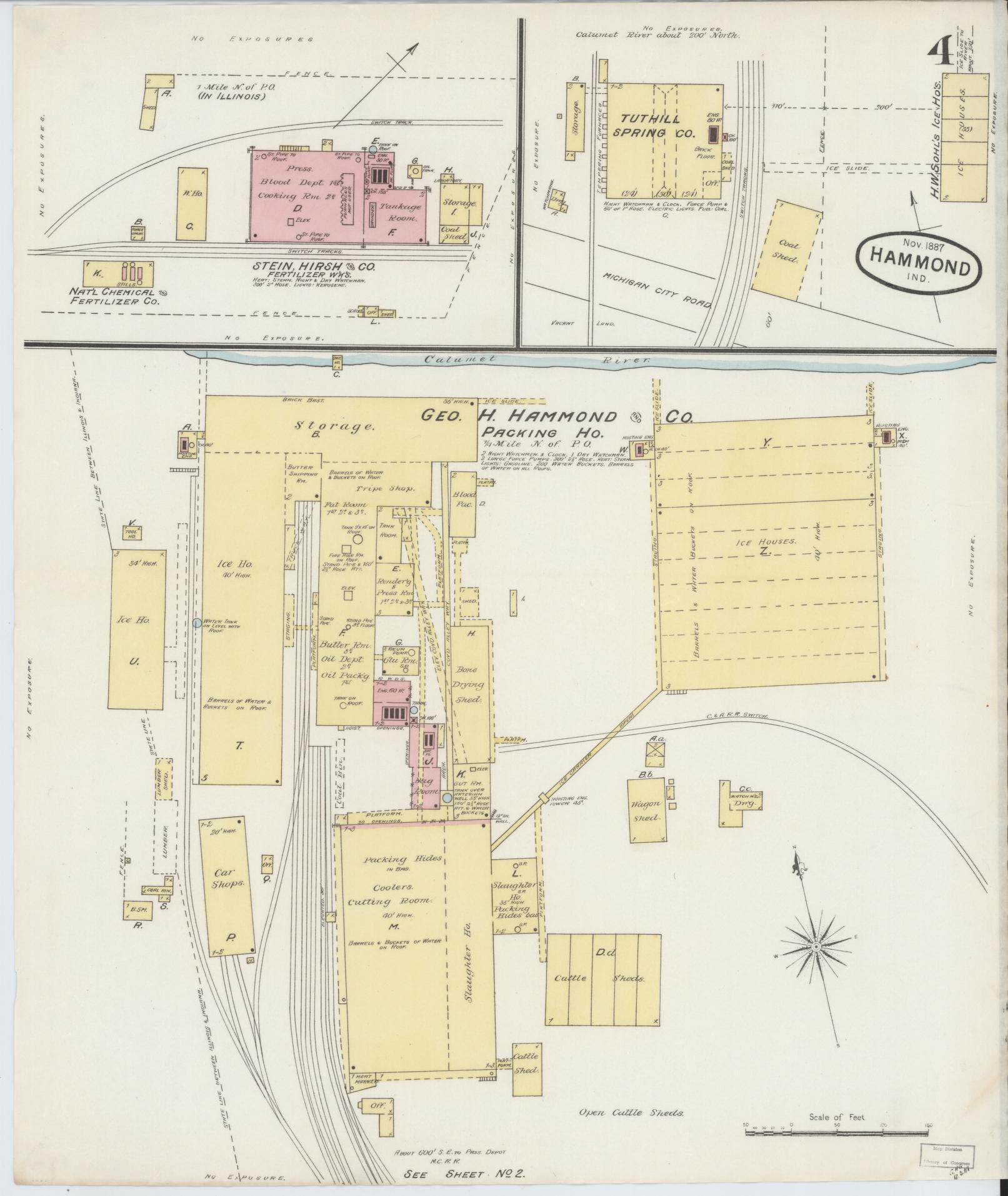 Sanborn Fire Insurance Map from Hammond, Lake County, Indiana (1887), Sheet #0004 - Complete Map Set gallery image, historic Sanborn map, vintage wall art, Indiana Indiana