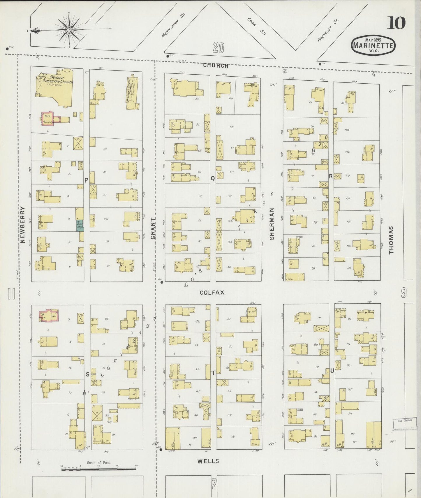 Sanborn Fire Insurance Map from Marinette, Marinette County, Wisconsin (1895), Sheet #0010 - Complete Map Set gallery image, historic Sanborn map, vintage wall art, Wisconsin Wisconsin