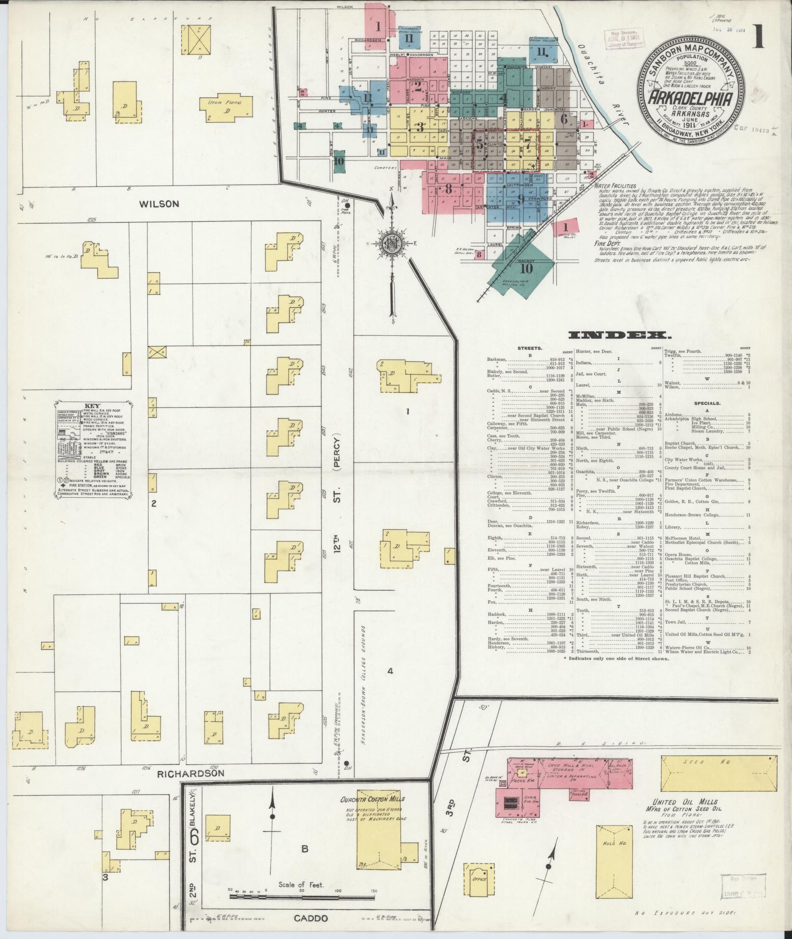 Sanborn Fire Insurance Map from Arkadelphia, Clark County, Arkansas (1911), Sheet #0001 - Complete Map Set gallery image, historic Sanborn map, vintage wall art, Arkansas Arkansas