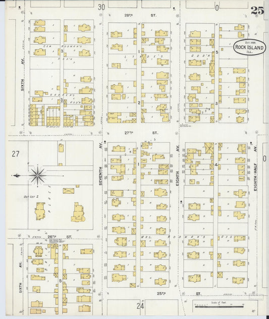 Sanborn Fire Insurance Map from Rock Island, Rock Island County, Illinois (1898), Sheet #0025 - Historic Sanborn Fire Insurance Map Print, vintage old map wall art, antique decor, genealogy gift, Illinois Illinois map