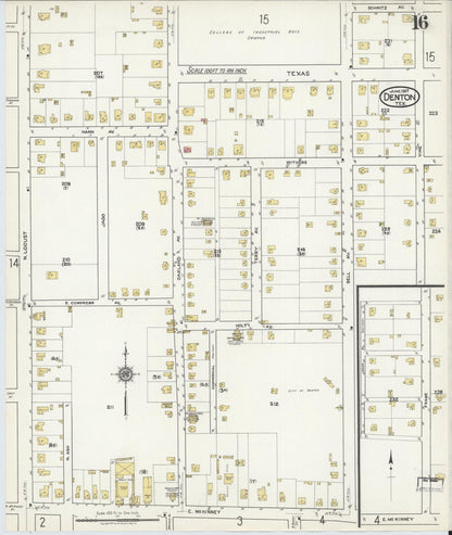 Sanborn Fire Insurance Map from Denton, Denton County, Texas (1917), Sheet #0016 - Complete Map Set gallery image, historic Sanborn map, vintage wall art, Texas Texas