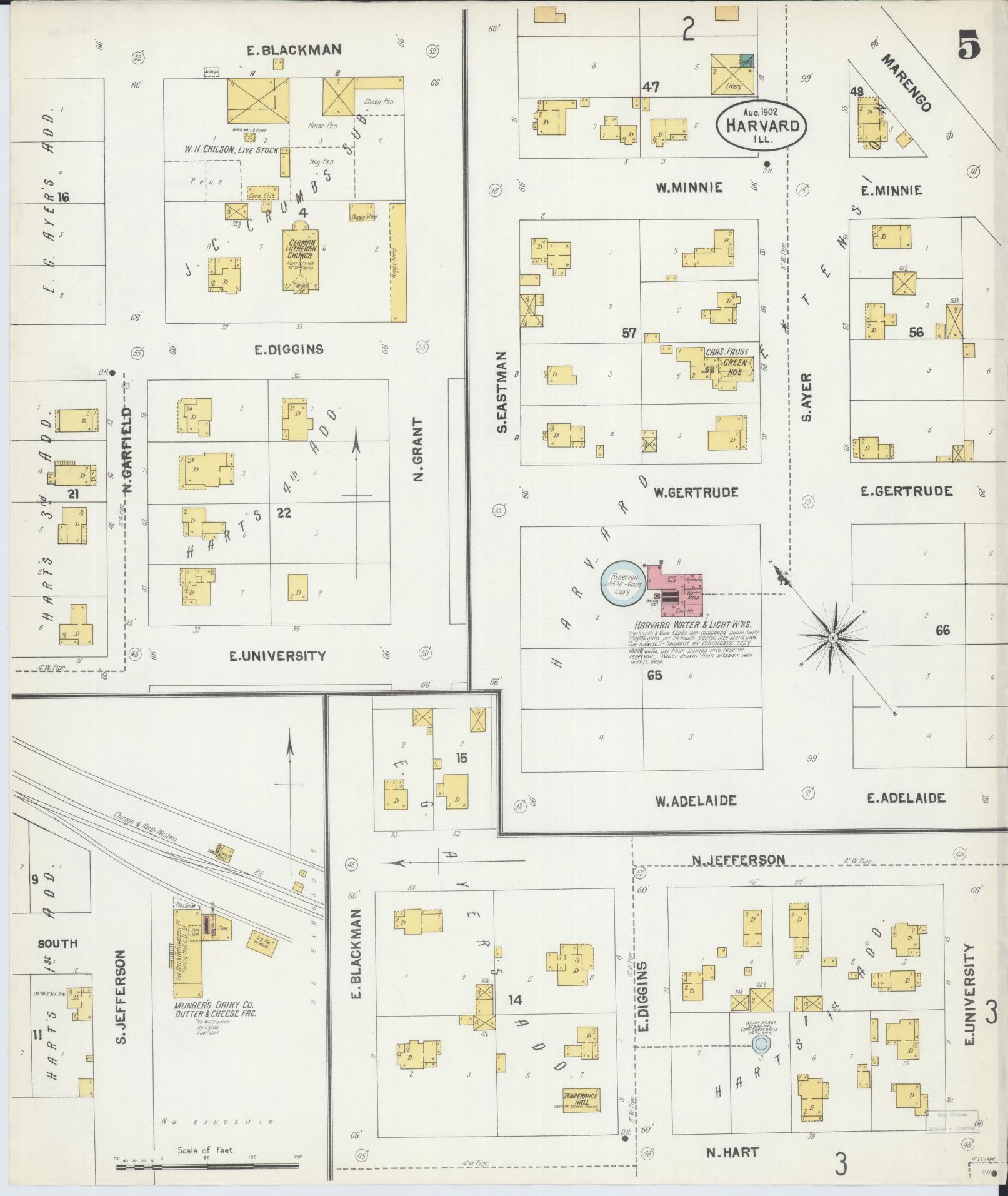 Sanborn Fire Insurance Map from Harvard, McHenry County, Illinois (1902), Sheet #0005 - Historic Sanborn Fire Insurance Map Print, vintage old map wall art, antique decor, genealogy gift, Illinois Illinois map